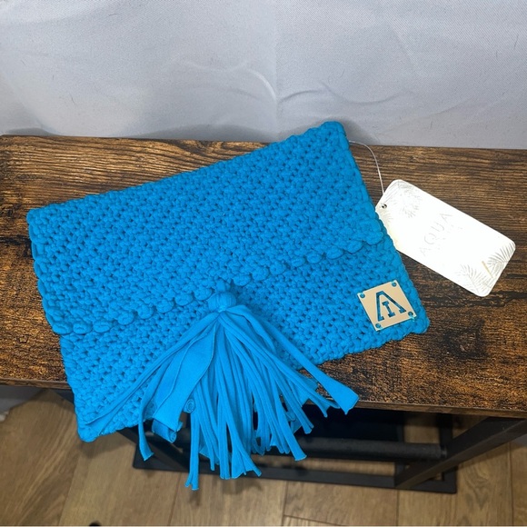 AQUA Handwoven Crochet Clutch Bag with Tassel – Vibrant Blue – NWT - Picture 1 of 4